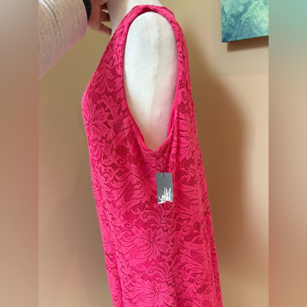 Incredible Hot Pink Lace Dress 💕 Silver Hardware Accent Sleeveless XXL - Picture 6 of 9